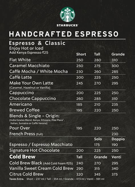 starbucks coffee menu.